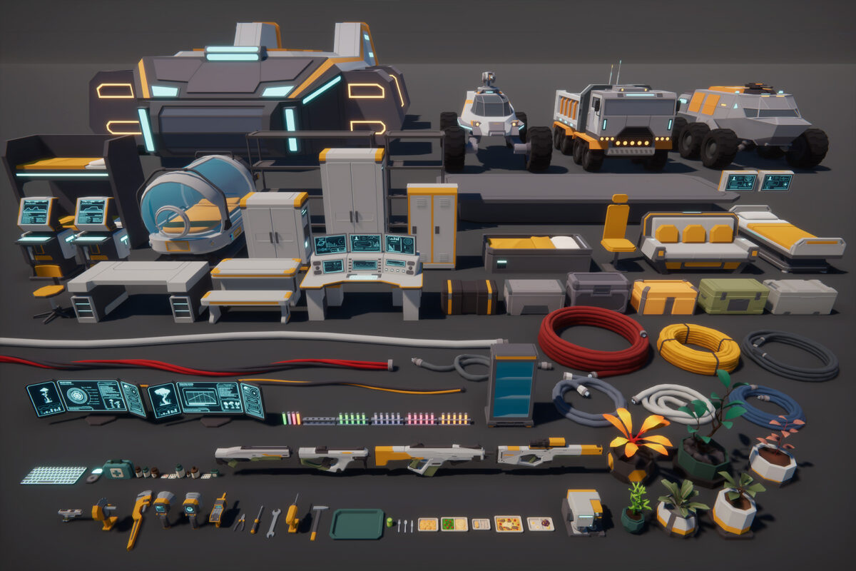 low poly sci fi weapons and props