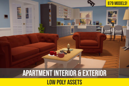 low poly apartment interior and exterior asset pack