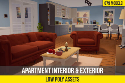 low poly apartment interior and exterior asset pack