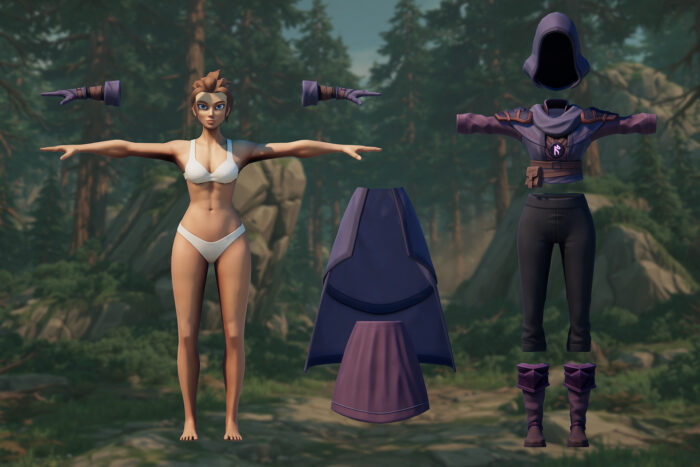 female 3d modular stylized mage character