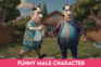 Stylized goofy male character with modular outfits